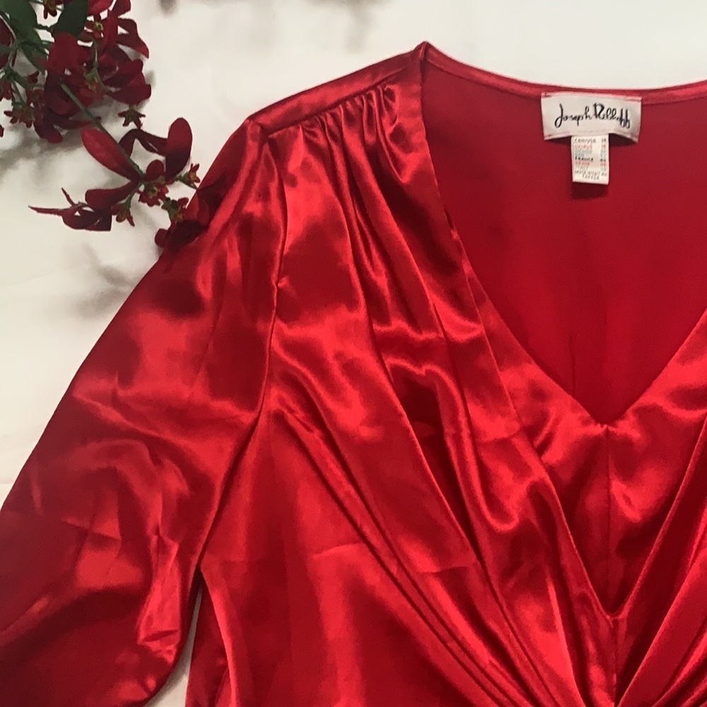 Joseph Ribkoff Scarlet Satin Blouse - Picture 2 of 12